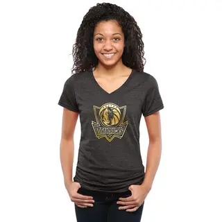 Women's Dallas Mavericks Gold Collection V-Neck Tri-Blend T-Shirt - Black